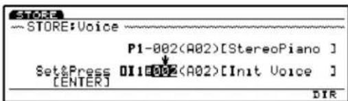 STORE ~STORE:Voice P1-002(A02)[StereoPiano ] Set&Press 011002(A02)[Init Voice ] [ENTER] DIR
