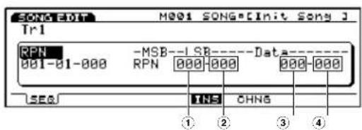 SONG-EBIT M001 SONG=[Init Sony J] Tr1 RPN 001-01-000 -MSB--LSB----Data---- RPN 000-000 000-000 SEQ INS CHNG ① ② ③ ④
