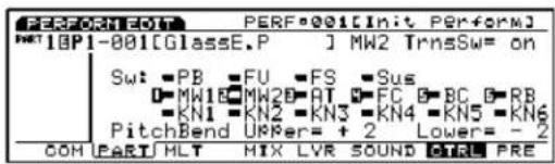 PERFORTEOT PERF-001[Init Perform] MWT1@P1-001[GlassE.P] MW2 TrnsSw= on Sw: -PB -FU -FS -Sus MW1B MW2D AT FC BC RB KN1 KN2 KN3 KN4 KN5 KN6 PitchBend URRer= + 2 Lower= - 2 COM PART/HLT MIX LVR SOUND SIND PRE