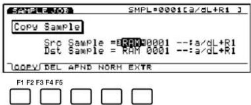 SAMPLE03 SMPL-0001[a/dL+R1] Copy Sample Sro Sample =RAM 0001 --:a/dL+R1 Dist Sample = RAM 0001 --:a/dL+R1 COPY DEL APND NORM EXTR F1 F2 F3 F4 F5