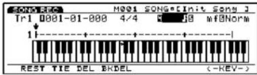 SONG REC M001 SONG[Init Song] Tr1 0001-01-000 4/4 3:39 mf@Norm 1 |----+----+----+----+ REST TIE DEL BKDEL (<-KEV-)