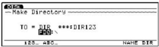 DISK ~Make Directory T0 = DIR ***:DIR123 FID: \ 128... ABO... NAME DIR