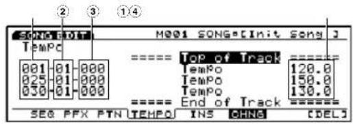 SONG:01 TempC 001 01 000 025 01 000 030 01 000 TEMP 001 SONG=[Init SONG] ==================== Top of Track TemPo 120.0 TemPo 150.0 TemPo 130.0 ==================== End of Track SEG PFX PTN TEMPO INS CHNG CDELJ