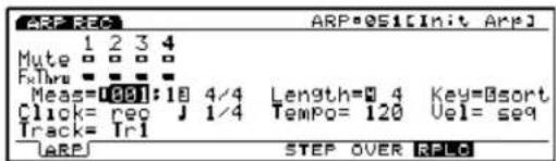 ARP REC ARP-051[Init Arp] Mute 1 2 3 4 FxThrs = 0.001:18 4/4 Length=0 4 Key=0sort Click= req J 1/4 Tempo= 120 Uel= seq Track= Tr1 LARES STEP OVER RPLG