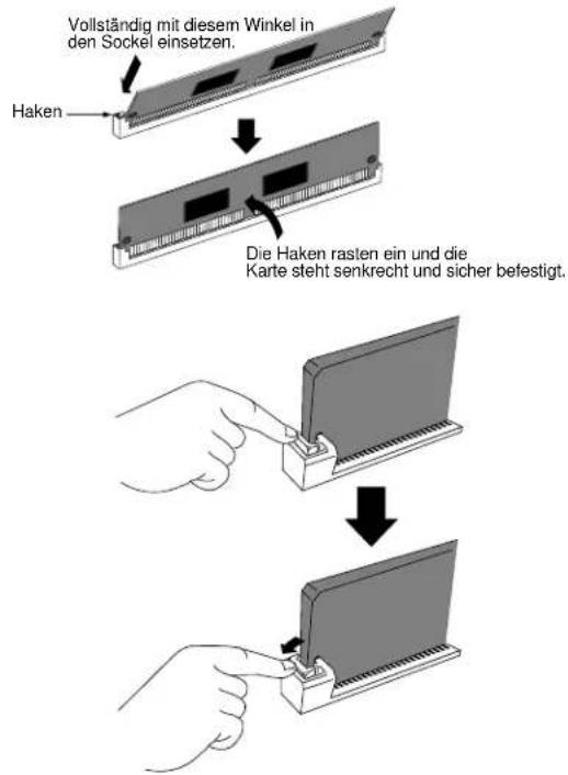 Vollständig mit diesem Winkel in den Sockel einsetzen. Haken Die Haken rasten ein und die Karte steht senkrecht und sicher befestigt.