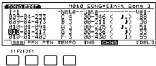 SONS#DTM M010 SONG# Init Song J Tr1 -Note--Gate----Vel- 009-04-233 C 4 00-346 ( J.) 008 009-04-473 B 3 00-211 ( J.) 30 010-01-094 A 3 00-275 ( J.) 51 010-01-217 G 3 00-236 ( J.) 43 010-01-402 F 3 00-430 ( J.) 55 [SEQ] PFX PTN TEMPO INS [CHNG] [DEL] F1 F2 F3 F4