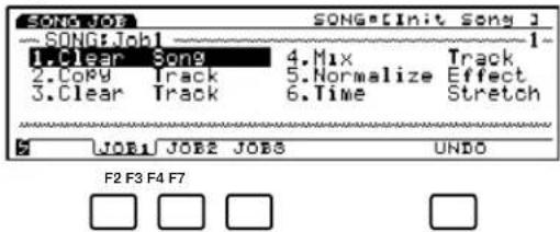 SONG:JOB SONG:Init Sony J SONG:Job1 1- 1. Clear Song 4.Mix Track 2. Copy Track 5. Normalize Effect 3. Clear Track 6.Time Stretch F2 F3 F4 F7 UNDO
