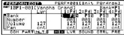 PERFORMEOT PERF=001[Init: Perfrom] INT [BP1-001[Vanoha Grand] Bank=P1 Lvr 1:Pf 2:Pf 3:Pf 4:Pf Bank P1N P1B P1C P1D P1 Number 001 001 001 001 Volume 127 127 127 127 Pan cnt cnt cnt cnt COM PARTHLT MAX LVR SOUND CTRL PRE