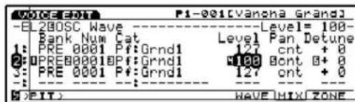VOICE FOR P1-001[Vancha Grand] -B20OSC Wave Level= 100- Bank Num Cat Level Pan Detune 1: PRE 0001 Pf:Grnd1 127 cnt + 0 2: PRE0001BPf:Grnd1 100 Bont 0+ 0 3: PRE 0001 Pf:Grnd1 127 cnt + 0 PPT) WAVE MIX ZONE