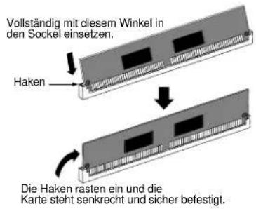 Vollständig mit diesem Winkel in den Sockel einsetzen. Haken Die Haken rasten ein und die Karte steht senkrecht und sicher befestigt.