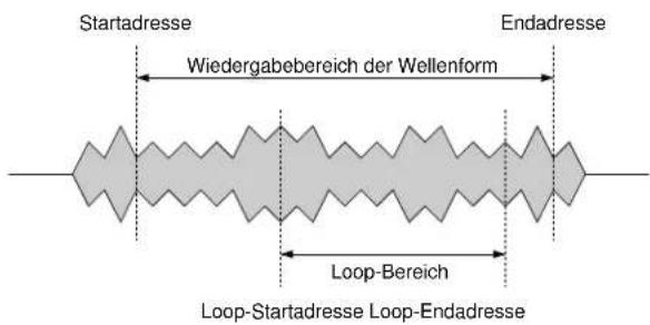 Startadresse Wiedergabebereich der Wellenform Endadresse Loop-Bereich Loop-Startadresse Loop-Endadresse