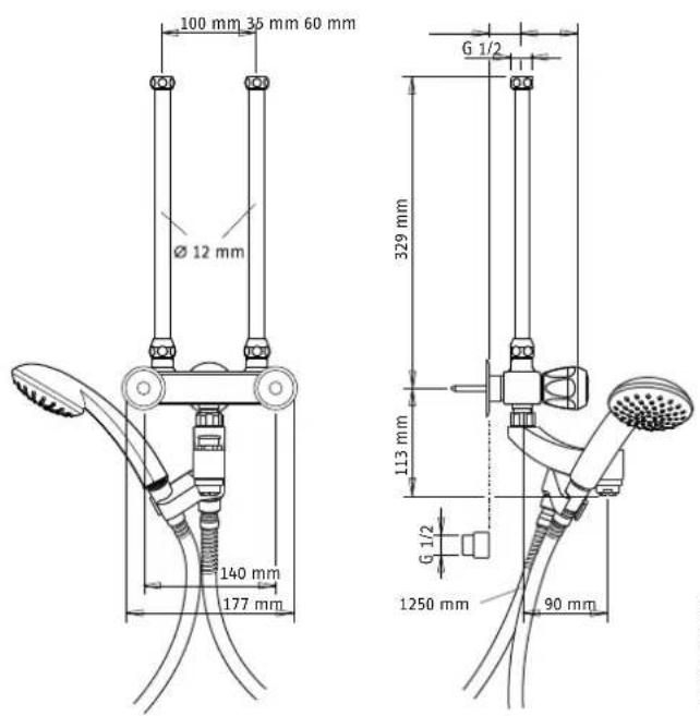 100 mm 35 mm 60 mm Ø 12 mm 140 mm 177 mm G 1/2 329 mm 113 mm G 1/2 1250 mm 90 mm
