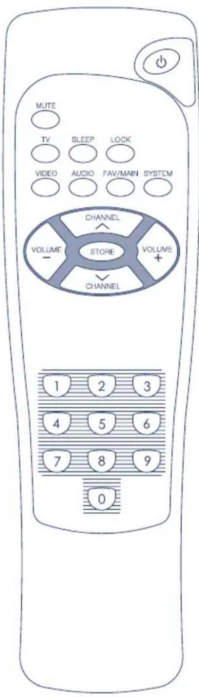 MUTE TV SLEEP LOCK VIDEO AUDIO FAV/MAIN SYSTEM CHANNEL VOLUME STORE VOLUME + CHANNEL 1 2 3 4 5 6 7 8 9 0