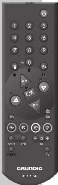 1 2 3 4 5 6 7 8 9 AV 0 P+ OK P- A/B TEXT SAT 2 PERI OK VIDEO TV GRUNDIG TP 716 SAT
