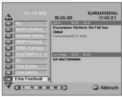 TV-GUIDE 19.05.98 11:45:21 GRUNDIG N3 WDR FERNS... hessen ferns... MOR Fernse... ORB-Fernse... SUEOWEST 3 B1 Eins Extra Eins MinXx OK Eins Festival jetzt 10:47 - 12:17 Kommissar Klefisch Ein Fall fuer Orkel Fernschapiel, D: 1000 es folgt... 12:17 ... 12:44 Ich und Christine 1 10 20 30 40 Abbruch