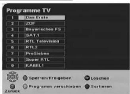Programme TV 1 Das Erste 2 ZOF 3 Bayerisches FS 4 SAT.1 5 RTL Television 6 RTL2 7 ProSieben 8 Super RTL 9 KABEL1 Sperren/Freigeben Löschen Programm verschieben Sortieren Zurück
