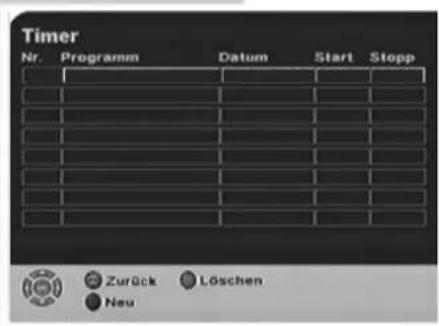 Timer Nr. Programm Datum Start Stopp Zurück Löschen Neu
