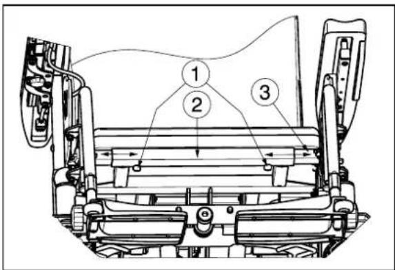 Technical diagram of a vehicle chassis with numbered components and directional arrows indicating movement or force.