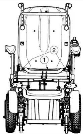 Technical diagram of a vehicle's front view with numbered components labeled 1 and 2