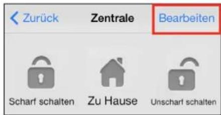Zurück Zentrale Bearbeiten Scharf schalten Zu Hause Unscharf schalten
