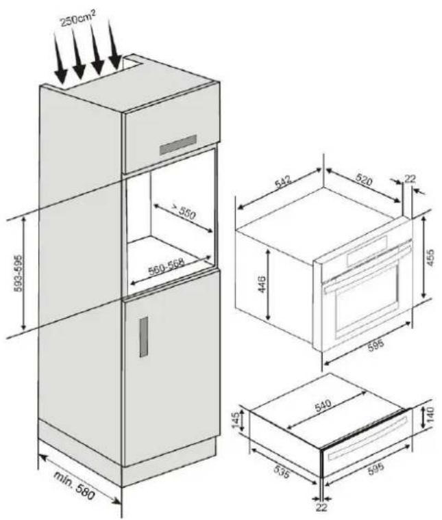250cm² 593-595 > 560 560-568 min. 580 542 520 22 446 595 540 145 535 595 22 140