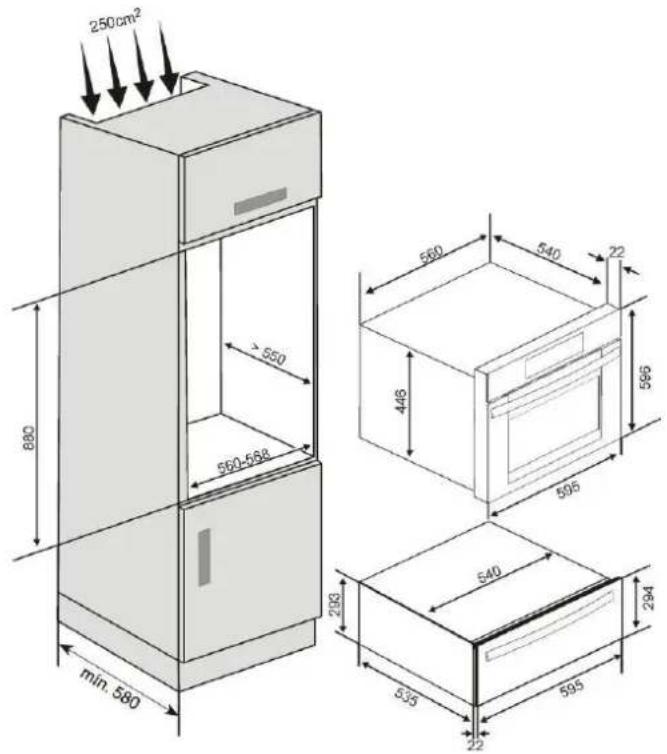 250cm² 880 > 550 560-568 min. 580 560 540 22 446 595 540 293 535 22 595 294