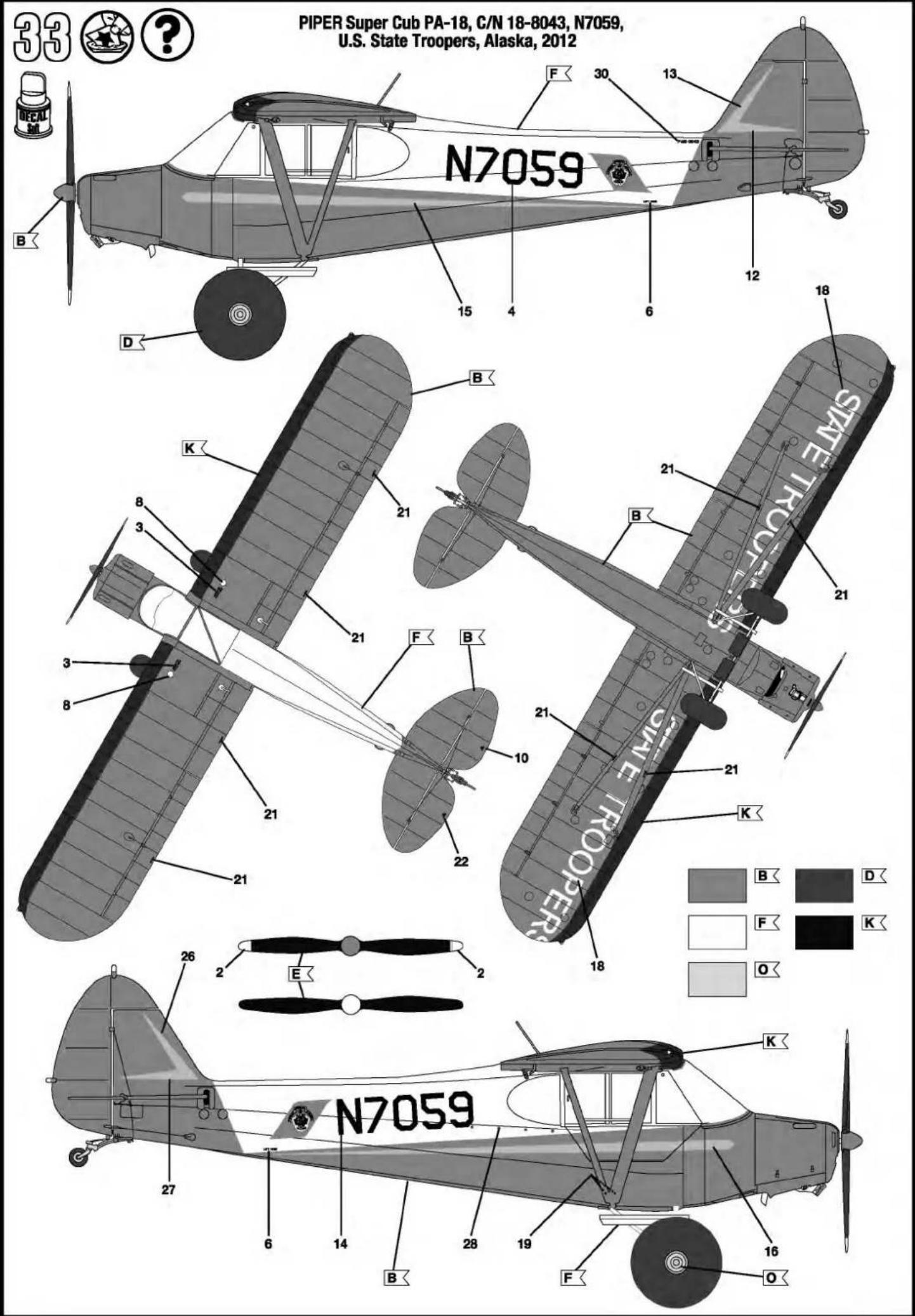 Revell PIPER PA-18 with Bushwheels - Benötigte Farben/Used Colors - 3