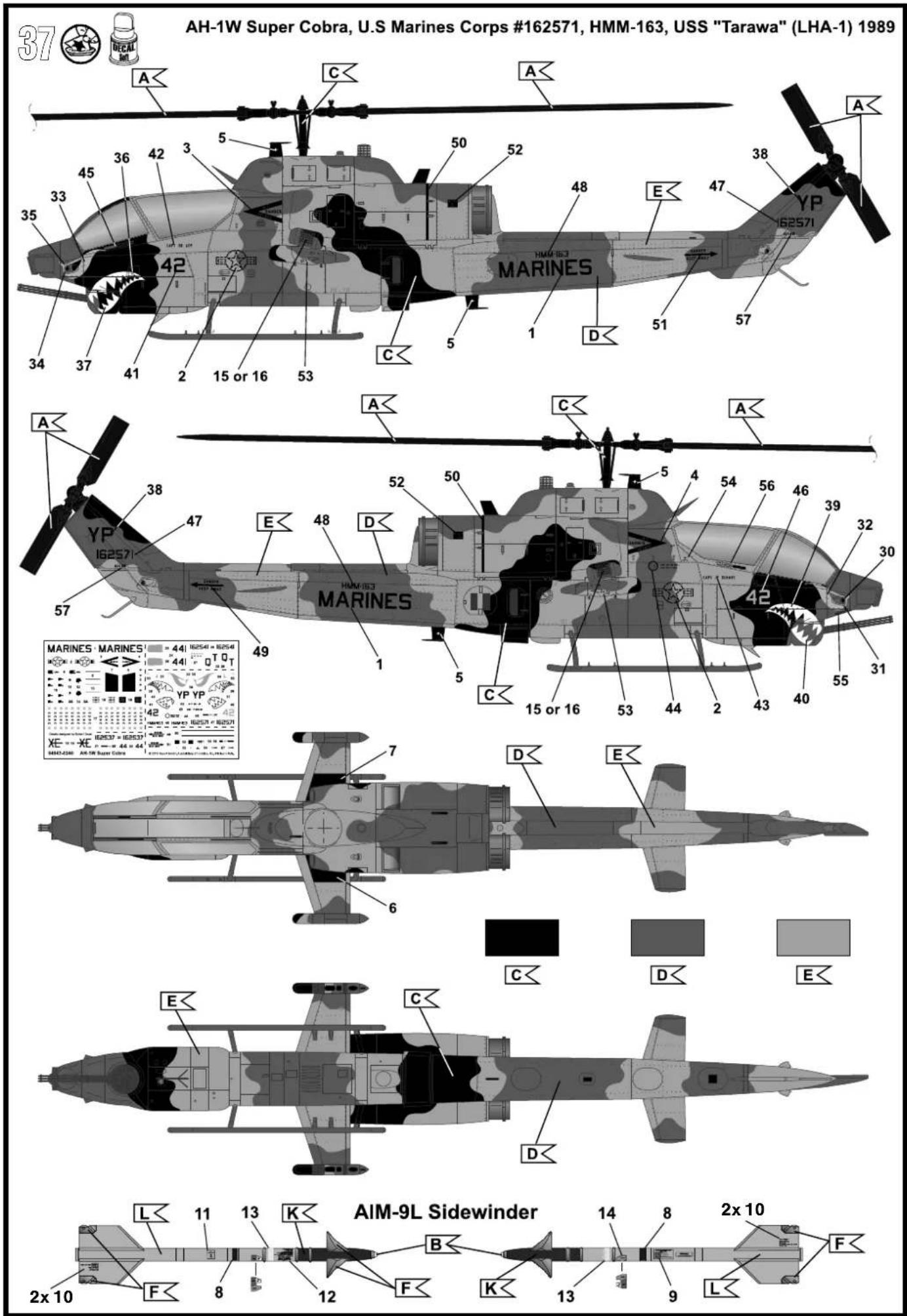 Revell Bell AH-1W SuperCobra - Benötigte Farben / Used Colors - 6