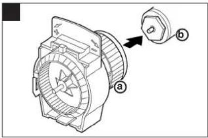 Technical diagram of an electric motor with labeled components a and b, showing internal structure and assembly.