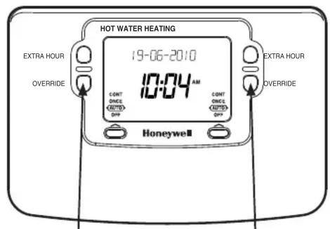 HOT WATER HEATING 19-06-2010 10:04 AM CONT ONCE OUTDO EXP EXP EXTRA HOUR OVERRIDE Honeywell EXTRA HOUR OVERRIDE