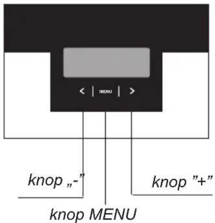 < | MENU | > knop „-” knop "+" knop MENU