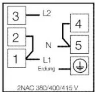 3 L2 2 N 1 L1 Erdung 4 5 2NAC 380/400/415 V