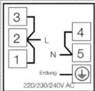 3 2 1 L N 4 5 Erdung 220/230/240V AC