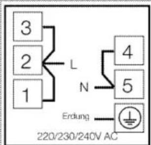 3 2 1 L N 4 5 Erdung 220/230/240V AC