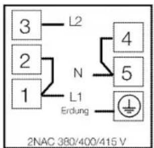 3 L2 2 N 1 L1 Erdung 4 5 2NAC 380/400/415 V