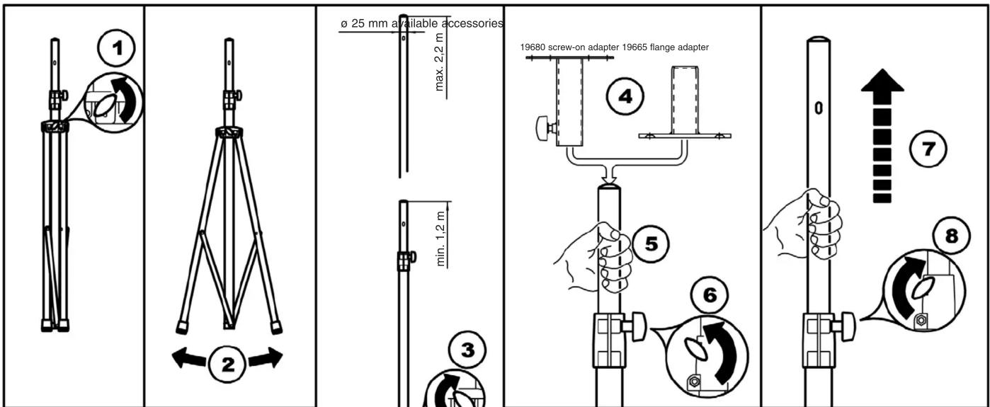 ø 25 mm available accessories max. 2,2 m min. 1,2 m 19680 screw-on adapter 19665 flange adapter ④ ⑤ ⑥ ⑦ ⑧