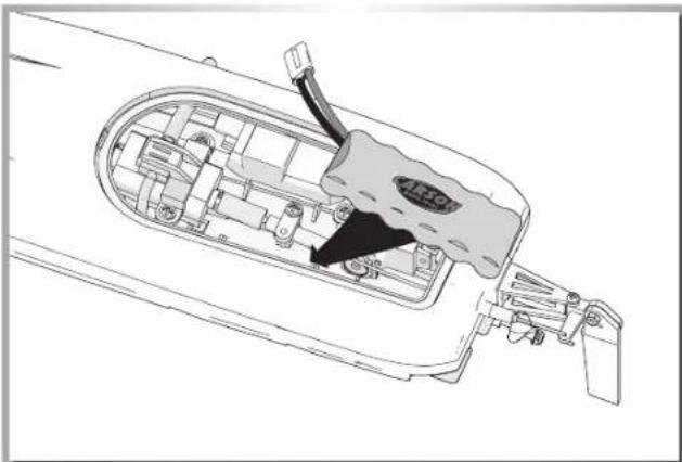 Einlegen der Senderbatterien Für den Betrieb legen Sie bitte 4x AA Bat- den Batterieschacht des Sender ein. Ans- mit dem Batteriedeckel verschließen. Wenn die Spannungsanzeig Senderbatterien gegen fris- den.