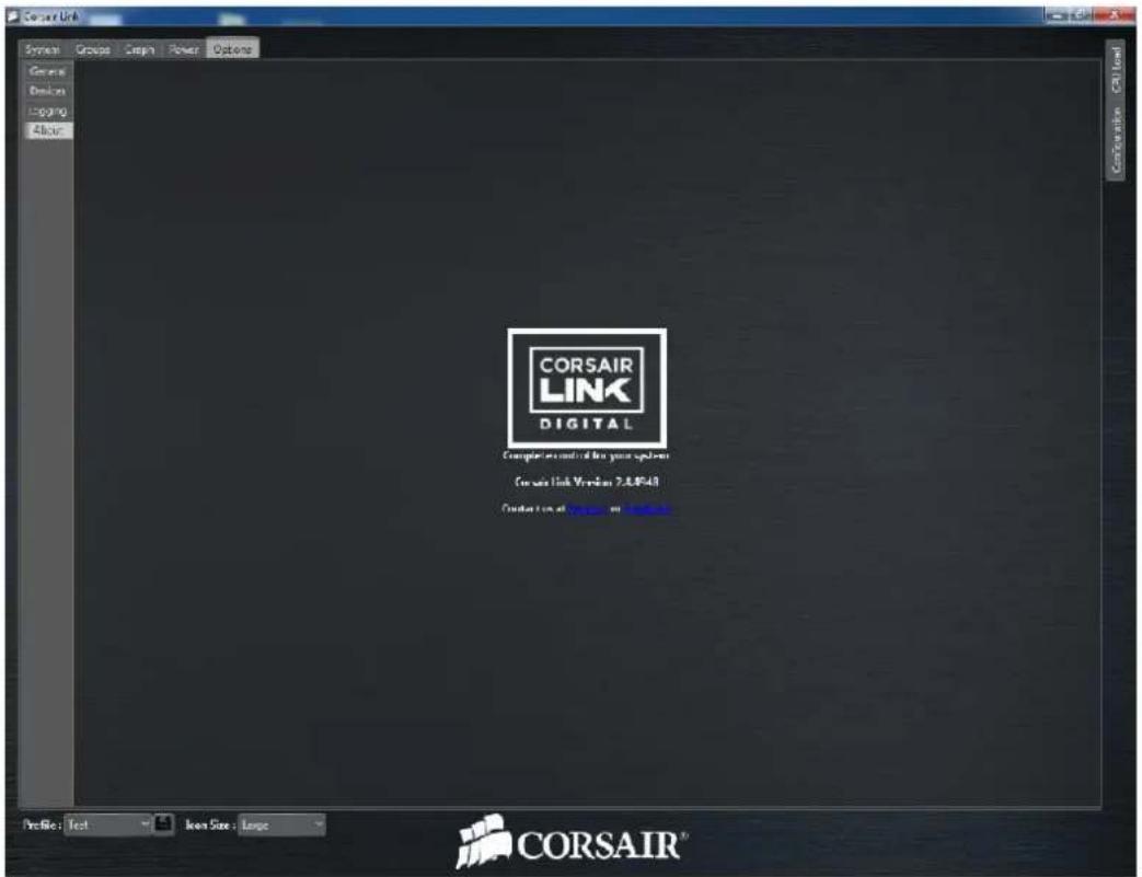 CORSAIR LINK DIGITAL Computer is built for your updates Corsair Link Version 2.4.0.048 Copyright at https://www.corsair.com/ Profile: Text Icon Size: Large CORSAIR®