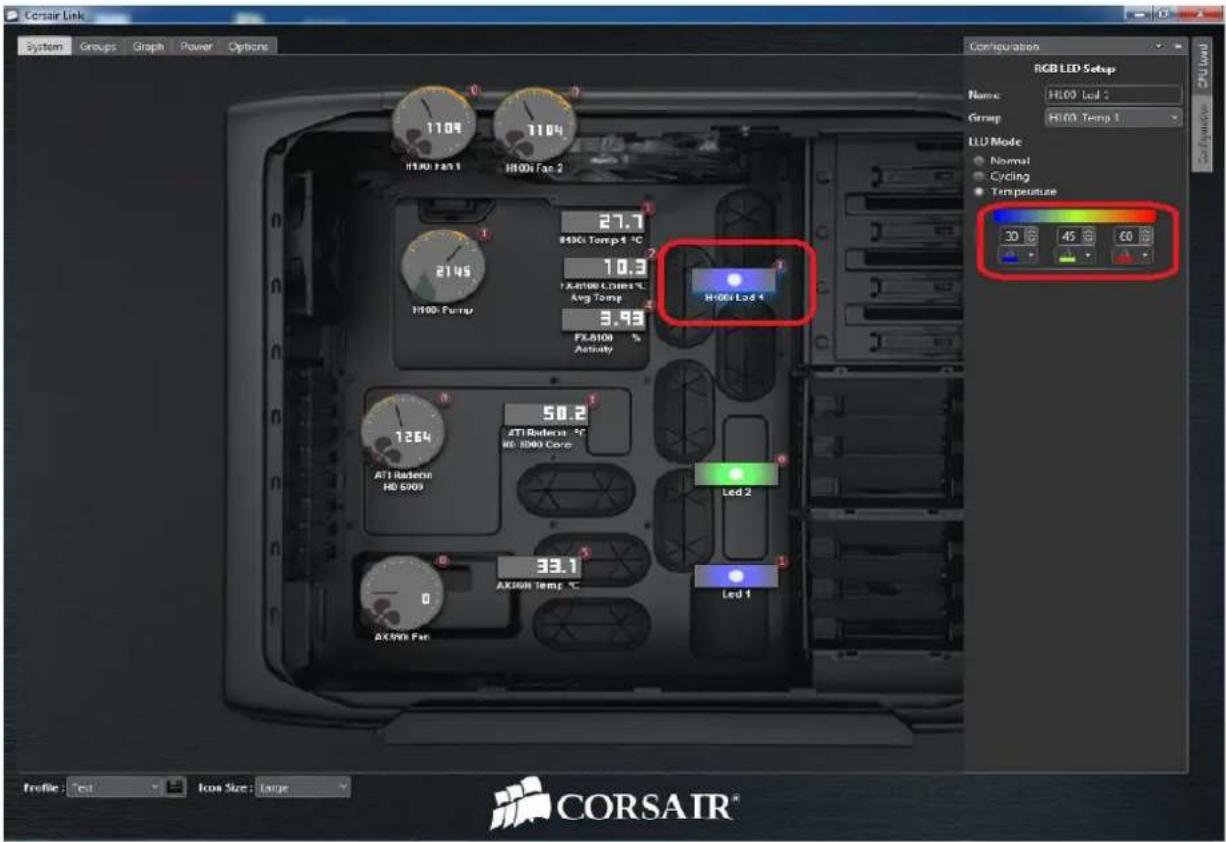 Corsair Link System Groups Graph Power Options Configuration RGB LED Setup Name: H1001 Led 2 Group: H1001 Temp 1 Liu Mode Normal Cycling Temperature 30 45 60 LED Mode Normal Cycling Temperature H1001 Led 4 27.7 8490i Temp 4 °C 10.3 FX-8100 Colors °C Avg Temp 3.93 FX-8100 % Activity 1264 ATI Radiocell HD 5009 50.2 ATI Radiocell HD 5000 Core Led 2 33.1 AX-8100 Temp °C Led 1 CX-900x Fan CX-900x Fan CX-900x Fan CX-900x Fan