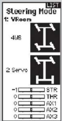LIST Steering Mode 1: VRoom 4US 2 Servo -1 STR 0 THR 0 AX1 0 AX2 0 AX3