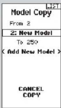 LIST Model Copy From 2 2: New Model To 250 ( Add New Model ) CANCEL COPY