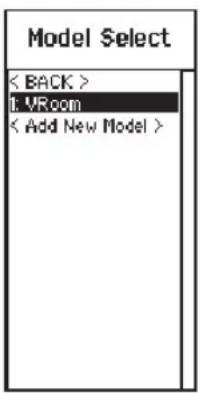Model Select < BACK > < VRoom < Add New Model >