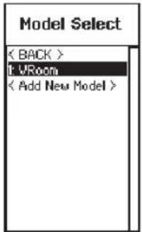 Model Select < BACK > F:\VRoom < Add New Model >