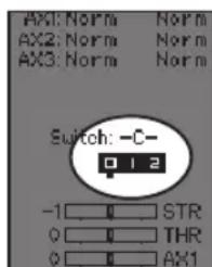 AX1: Norm Norm AX2: Norm Norm AX3: Norm Norm Switch: -C- 0 1 2 -1 STR 0 THR 0 AX1