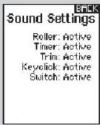 Sound Settings Roller: Active Timer: Active Trim: Active Keyclick: Active Switch: Active