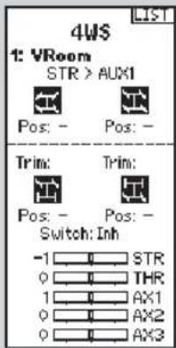 4WS 1: VRoom STR > AUX1 Pos: - Pos: - Trim: Pos: - Pos: - Switch: Inh -1 STR 0 THR 1 AX1 0 AX2 0 AX3
