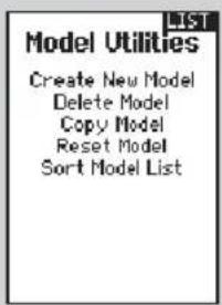 LIST Model Utilities Create New Model Delete Model Copy Model Reset Model Sort Model List