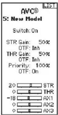 AVCO® 5: New Model Switch: On STR Gain: 50% OTF: Inh THR Gain: 50% OTF: Inh Priority: 100% OTF: On 20 STR 9 THR -18 AX1 9 AX2 9 AX3