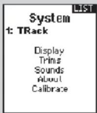 LIST System t: TRack Display Trims Sounds About Calibrate