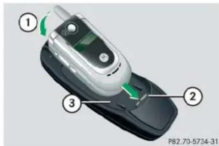 Mercedes-Benz ML 550 (2008) - Inserting mobile phone in mobile phone cradle - 1